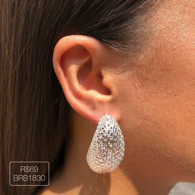 Brinco Gota Telada Liso Prateada